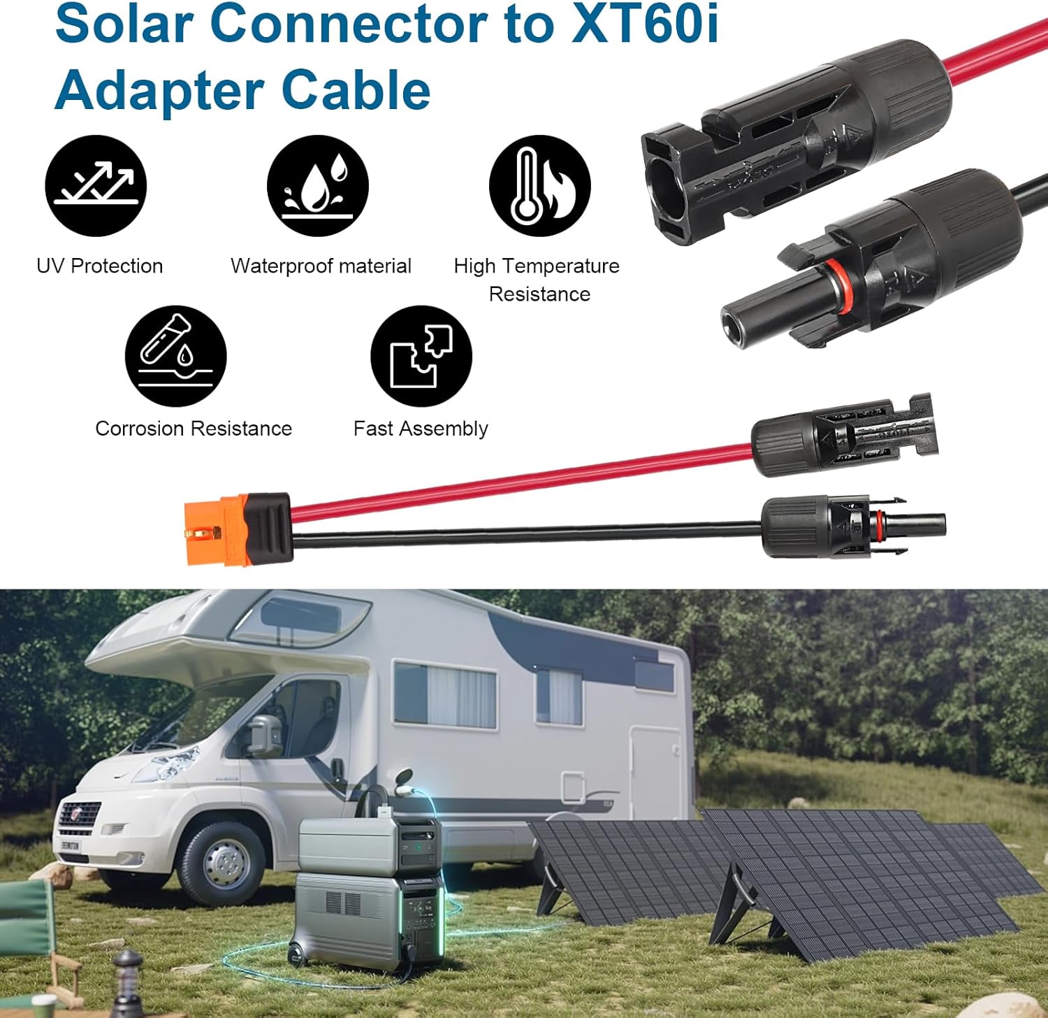MOOKEERF Cable solar a XT60i 10AWG de 35 pies de panel solar a XT60i adaptador conector XT60i-F Cable de extensión para generador solar portátil de central eléctrica
