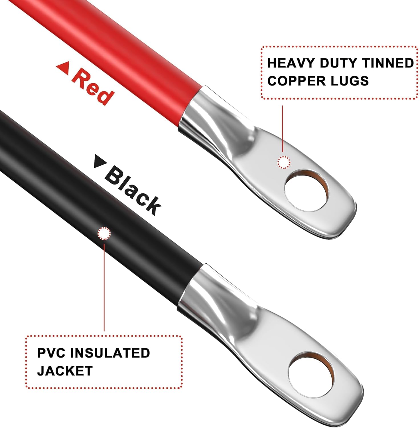 Cables de Batería de Cobre Puro 4 AWG 18" | Rojo y Negro | Pestañas 3/8"