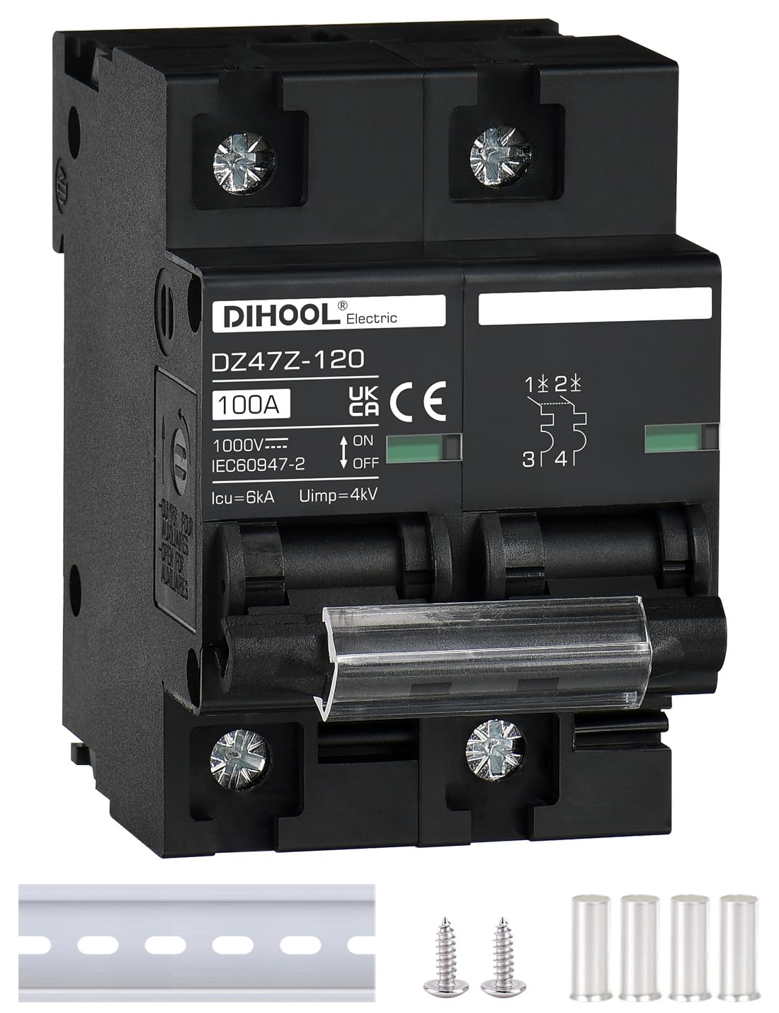 Disyuntor Solar 100A 2P | DC 12V-1000V | Riel DIN | Protección Fotovoltaica