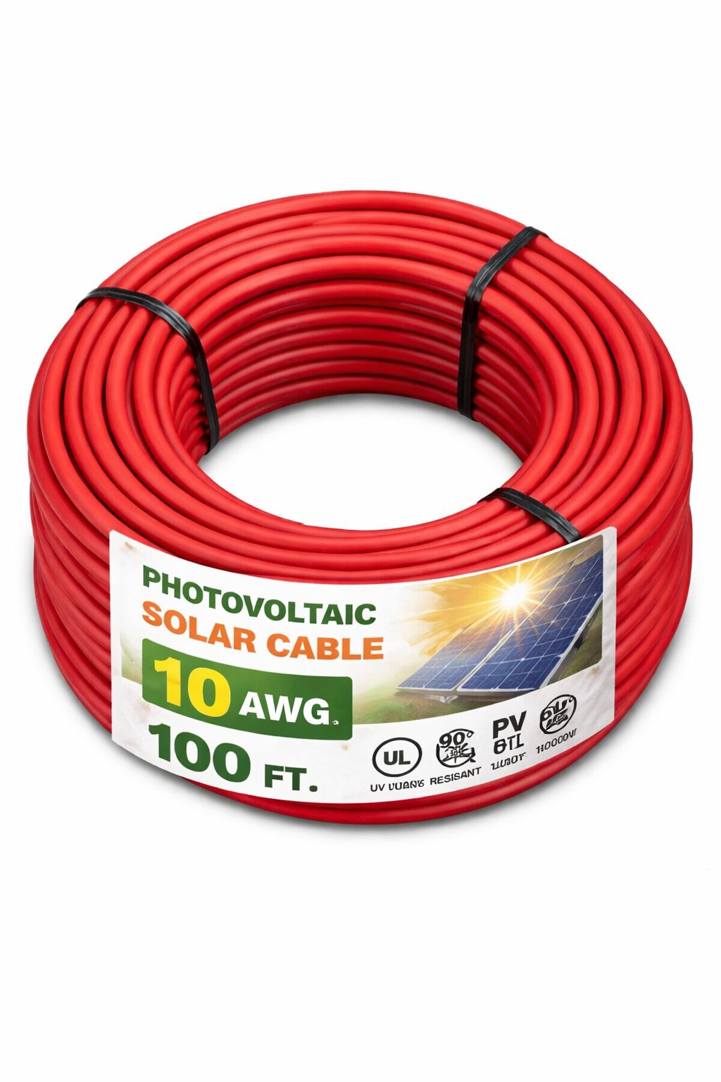 Cable Fotovoltaico de Cobre Estañado 10 AWG | 100 Pies | Rojo | Resistente UV