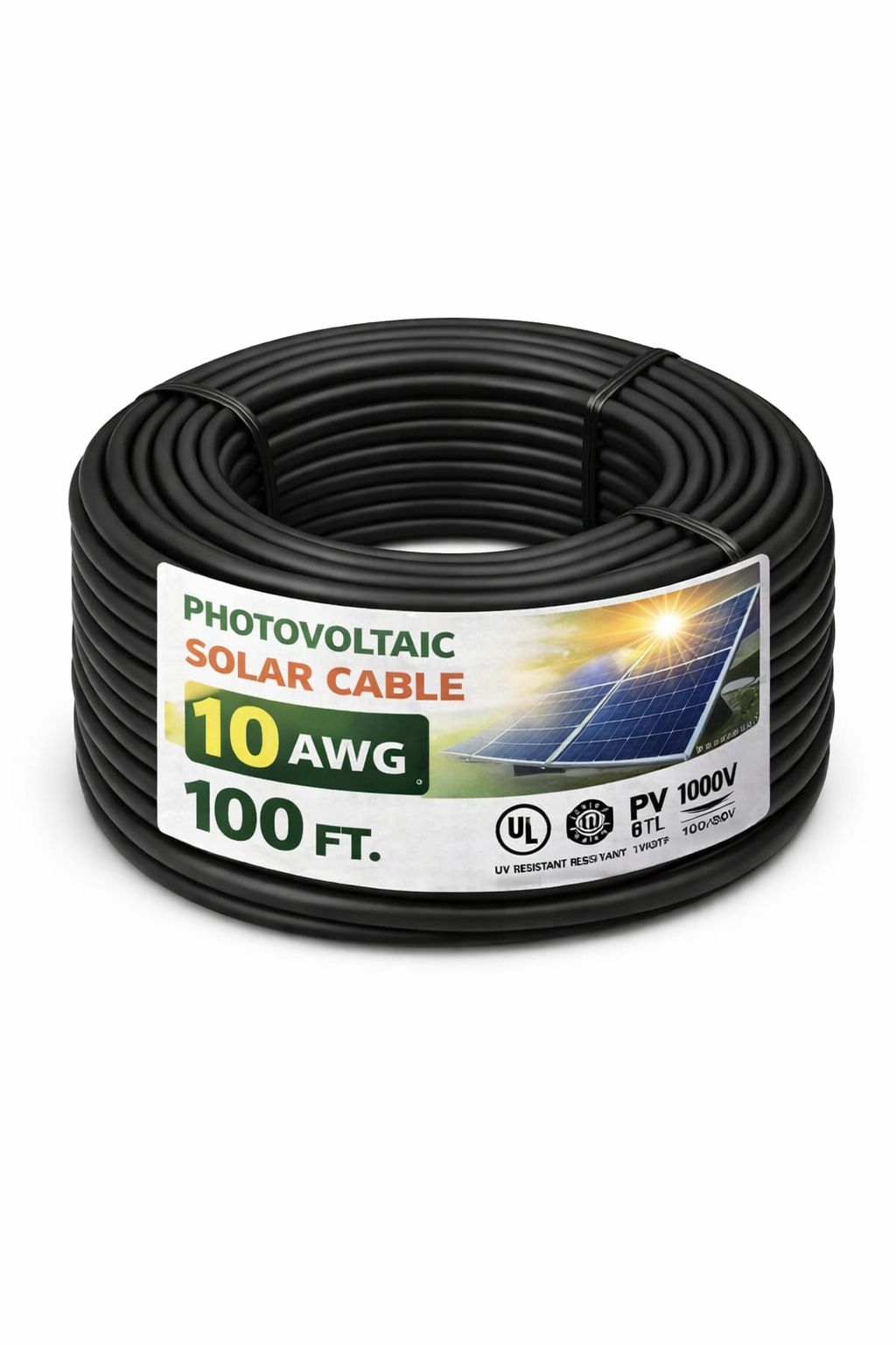 Cable Fotovoltaico de Cobre Estañado 10 AWG | 100 Pies | Negro | Resistente UV